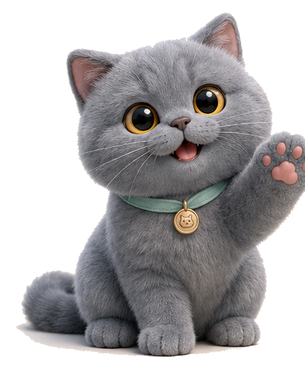 A round blue-grey Purrents cat with large gentle eyes